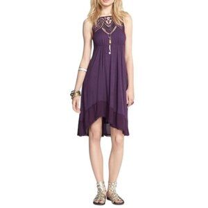 NWOT Free People Purple Lace Crochet Beaded Slip Dress S | 70s Whimsigoth Indie